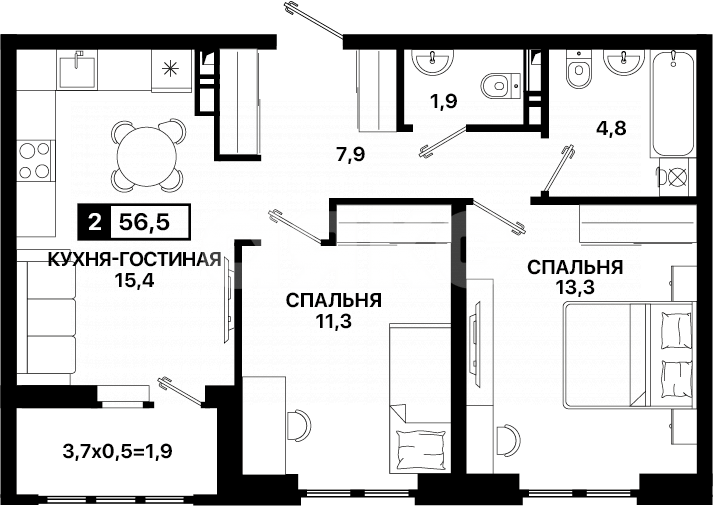 Фото №3: 2-комнатная квартира 56 м² - Мариуполь, Жовтневый, ул. Георгиевская, 12