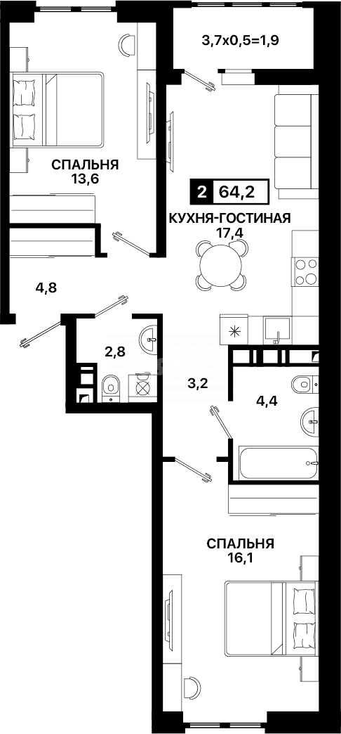 Фото №4: 2-комнатная квартира 64 м² - Мариуполь, Жовтневый, ул. Георгиевская, 12