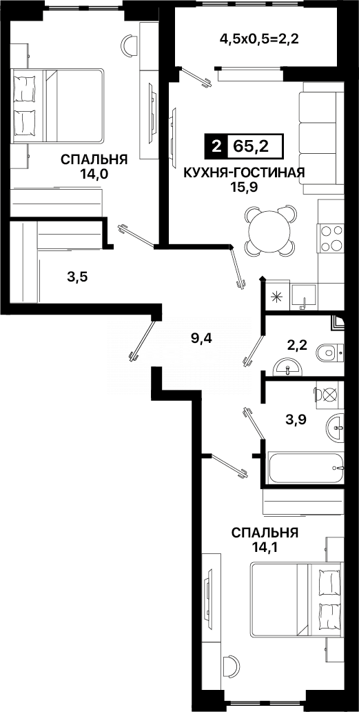Фото №4: 2-комнатная квартира 65 м² - Мариуполь, ЖК Аура, б-р Богдана Хмельницкого, 12