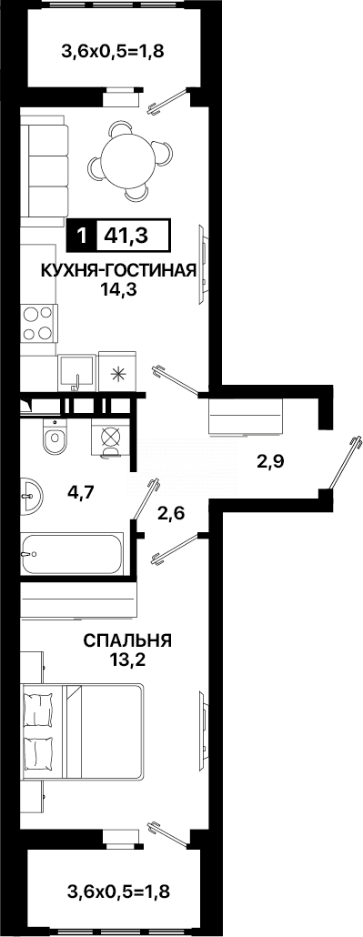 Фото №4: 1-комнатная квартира 41 м² - Мариуполь, ЖК Аура, б-р Богдана Хмельницкого, 12
