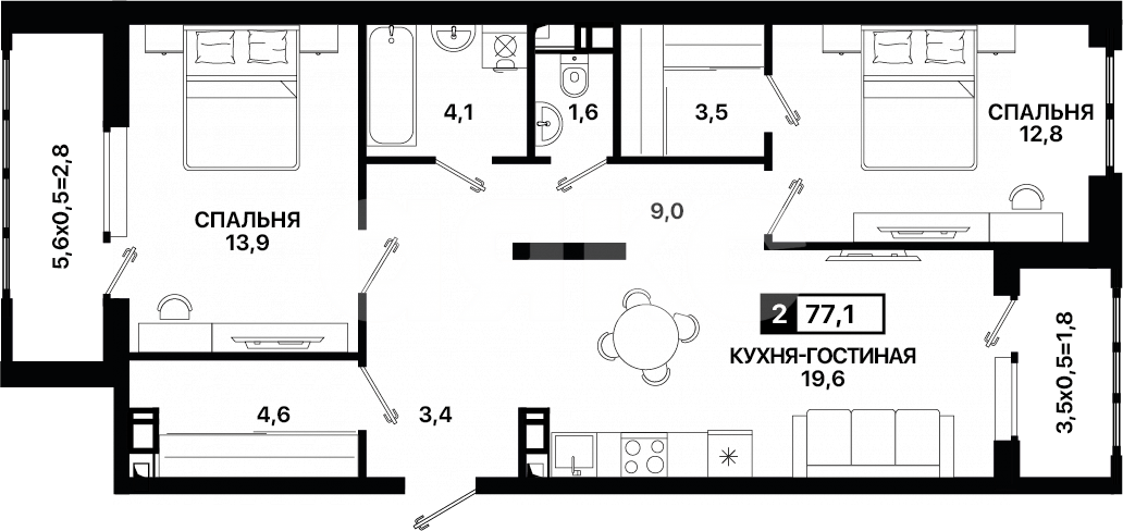 Фото №1: 2-комнатная квартира 77 м² - Мариуполь, Жовтневый, ул. Георгиевская, 12