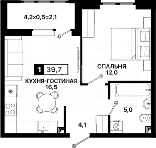 Фото №4: 1-комнатная квартира 39 м² - Мариуполь, Жовтневый, ул. Георгиевская, 12