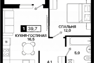 Фото №1: 1-комнатная квартира 39 м² - Мариуполь, р. Жовтневый, ул. Георгиевская, 12