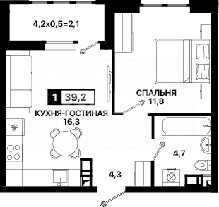 Фото №1: 1-комнатная квартира 39 м² - Мариуполь, Жовтневый, ул. Георгиевская, 16