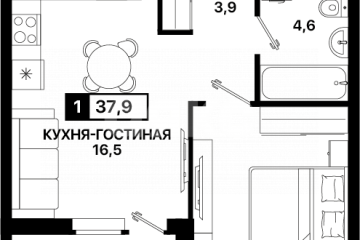 Фото №1: 1-комнатная квартира 37 м² - Мариуполь, р. Жовтневый, ул. Георгиевская, 16