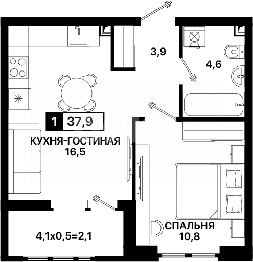 Фото №4: 1-комнатная квартира 37 м² - Мариуполь, Жовтневый, ул. Георгиевская, 16