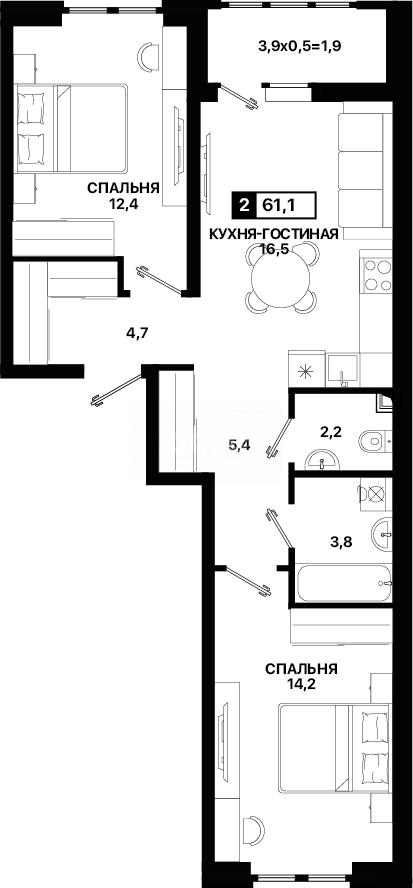 Фото №4: 2-комнатная квартира 61 м² - Мариуполь, Жовтневый, б-р Богдана Хмельницкого, 16