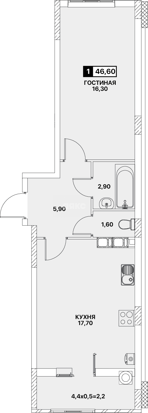 Фото №1: 1-комнатная квартира 46 м² - Мариуполь, ЖК Резиденция, пр-кт Строителей, 93
