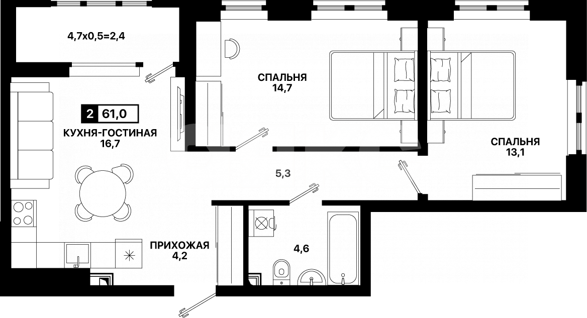 Фото №1: 2-комнатная квартира 61 м² - Мариуполь, ЖК Резиденция III, ул. Бахчиванджи, 11