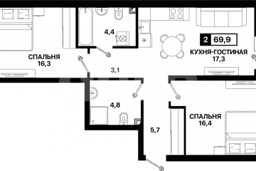 Фото №1: 2-комнатная квартира 69 м² - Мариуполь, мкр. ЖК Резиденция III, ул. Бахчиванджи, 11