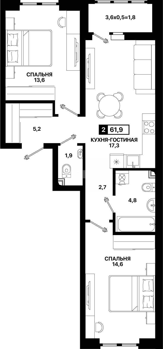 Фото №3: 2-комнатная квартира 61 м² - Мариуполь, ЖК Резиденция III, ул. Бахчиванджи, 11