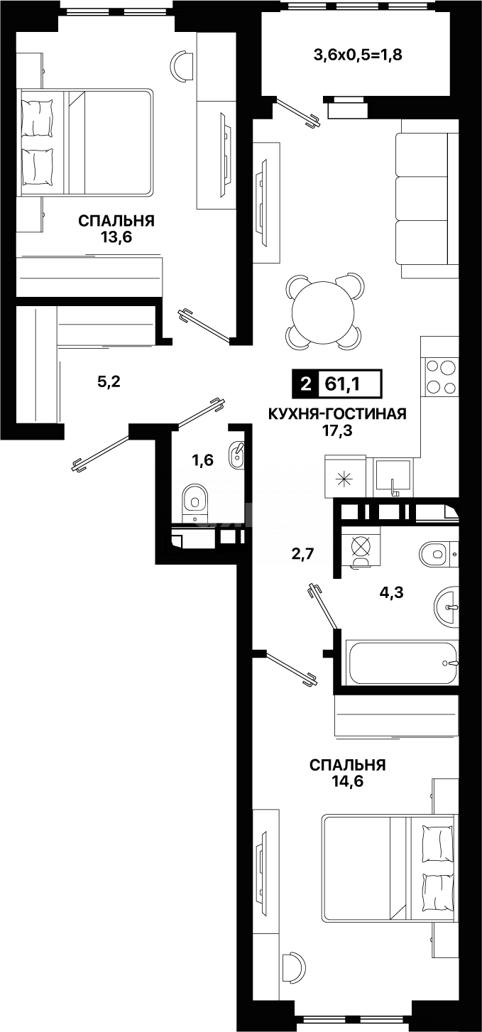 Фото №1: 2-комнатная квартира 61 м² - Мариуполь, ЖК Резиденция III, ул. Бахчиванджи, 11