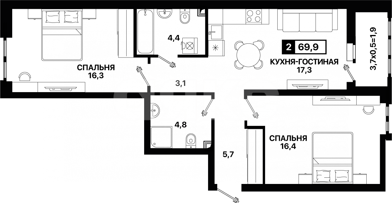 Фото №3: 2-комнатная квартира 60 м² - Мариуполь, ЖК Резиденция, пр-кт Строителей, 93