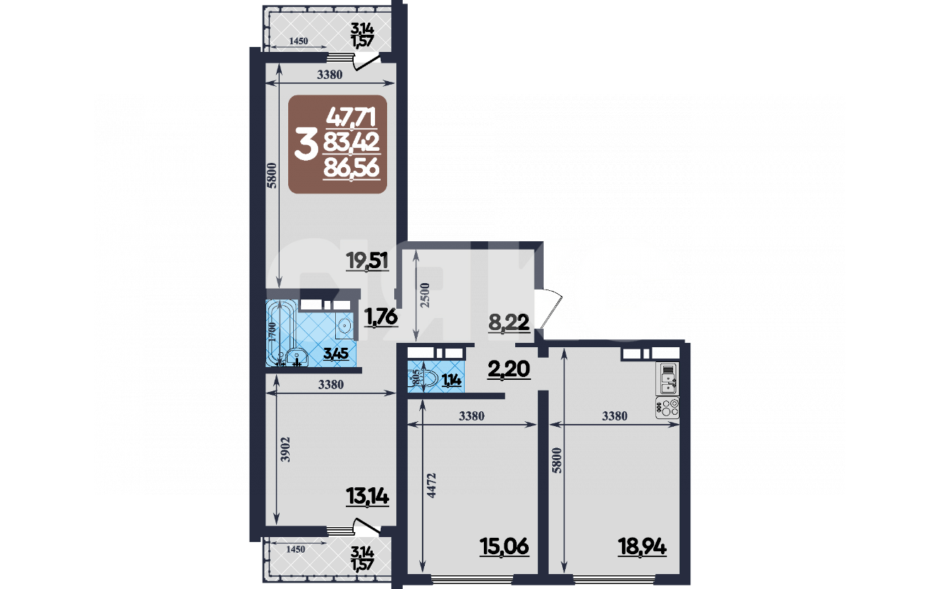 Фото №12: 3-комнатная квартира 86 м² - Мариуполь, Жовтневый, пр-кт Металлургов, 77А