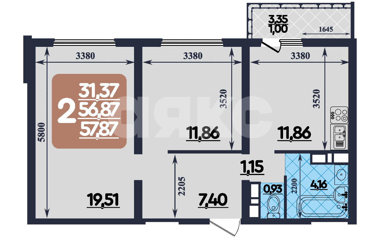 Фото №9: 2-комнатная квартира 57 м² - Мариуполь, Жовтневый, пр-кт Металлургов, 77А
