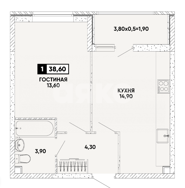 Фото №1: 1-комнатная квартира 38 м² - Мариуполь, ЖК Резиденция, пр-кт Строителей, 93