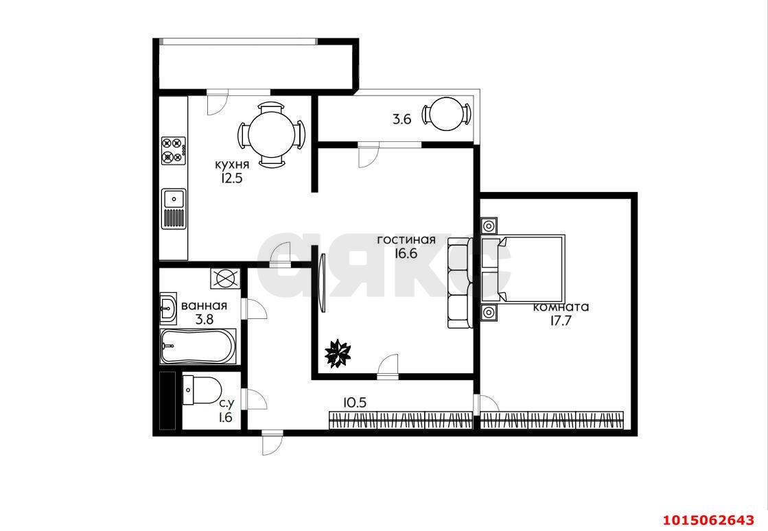 Фото №14: 2-комнатная квартира 66 м² - Краснодар, Черёмушки, ул. Селезнёва, 104/1