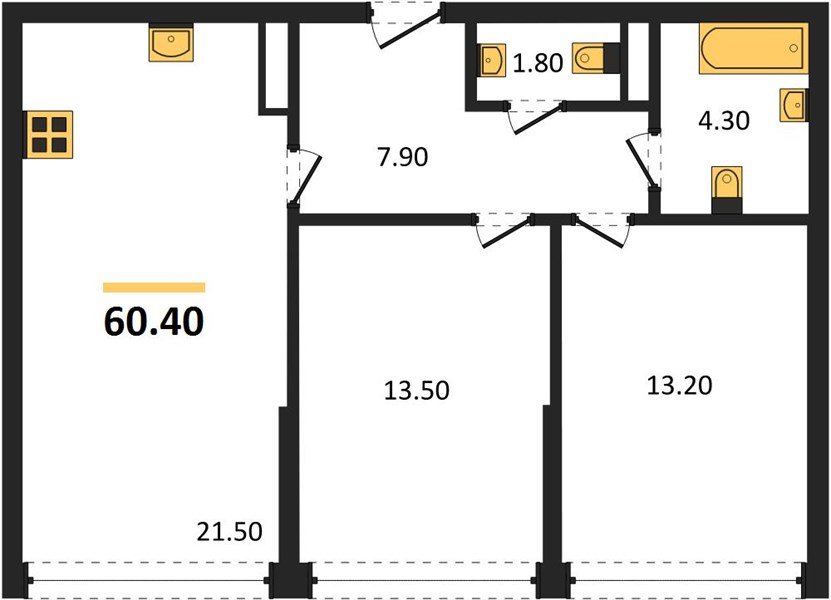 Фото №1: 2-комнатная квартира 60 м² - Краснодар, Прикубанский внутригородской округ, мкр. Догма Парк