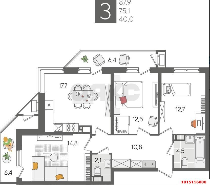Фото №6: 3-комнатная квартира 87 м² - Краснодар, ЖК Рекорд, ул. Новороссийская, 102И
