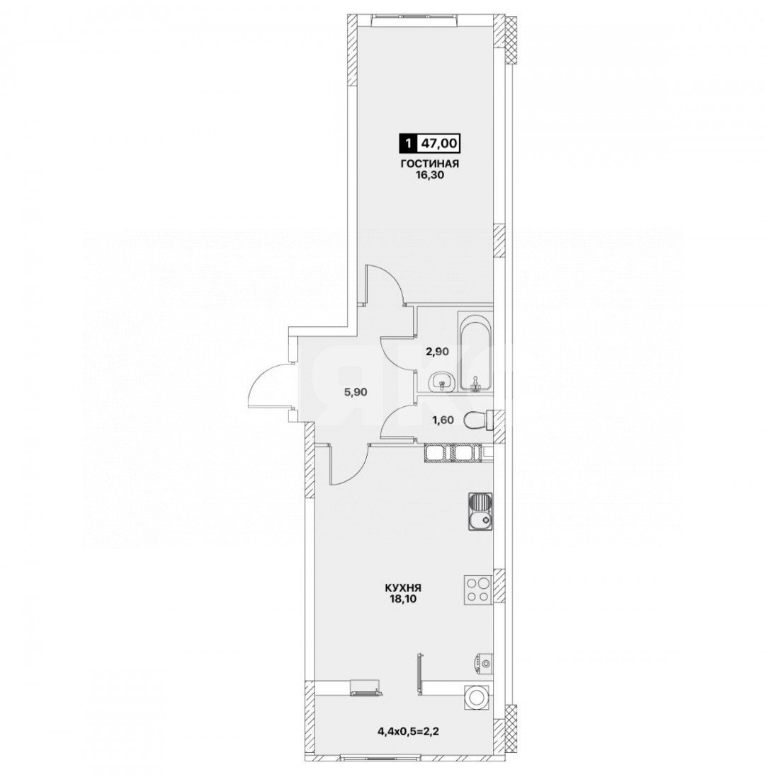 Фото №1: 1-комнатная квартира 47 м² - Мариуполь, ЖК Резиденция II, пр-кт Строителей, 70