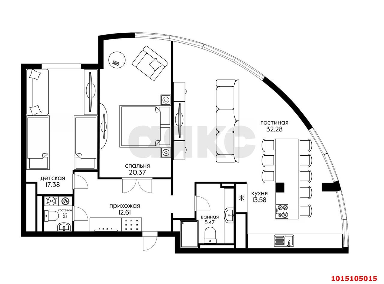 Фото №17: 3-комнатная квартира 120 м² - Краснодар, жилой комплекс Элегант, ул. Старокубанская, 137к2