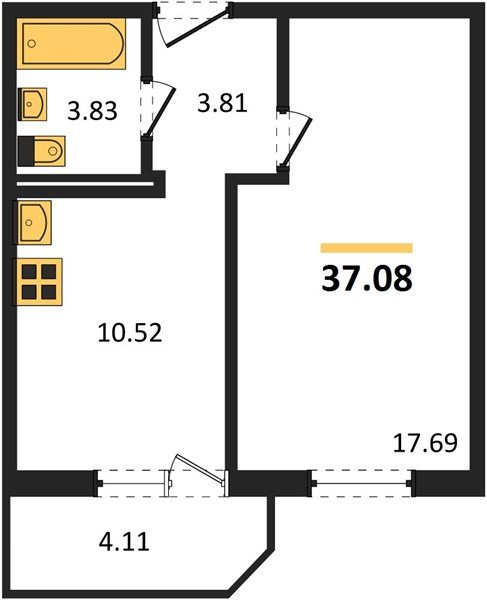 Фото №1: 1-комнатная квартира 37 м² - Краснодар, Прикубанский внутригородской округ, Восточный, мкр. жилой комплекс Квартал № 6