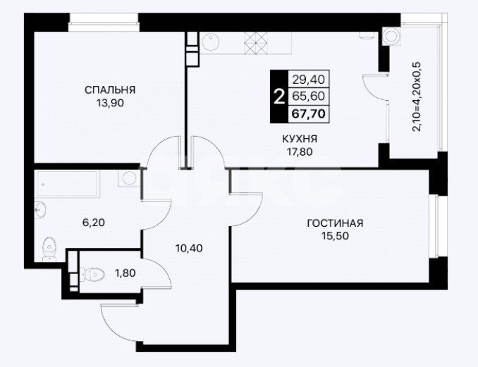 Фото №1: 2-комнатная квартира 67 м² - Ростов-на-Дону, Александровка, ул. Берберовская, 7/2