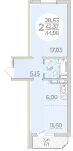 Фото №1: 1-комнатная квартира 44 м² - Берёзовый, Прикубанский внутригородской округ, мкр. жилой комплекс Молодёжный-2, ул. имени Профессора Малигонова, 42/3