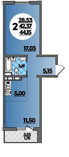 Фото №1: 1-комнатная квартира 44 м² - Берёзовый, Прикубанский внутригородской округ, мкр. жилой комплекс Молодёжный-2, ул. имени Профессора Малигонова, 42/3