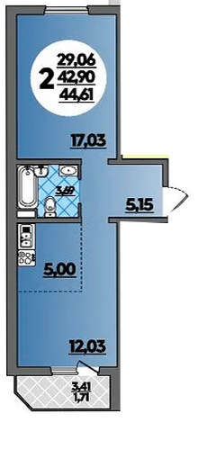 Фото №1: 1-комнатная квартира 44 м² - Берёзовый, Прикубанский внутригородской округ, мкр. жилой комплекс Молодёжный-2, ул. имени Профессора Малигонова, 42/3