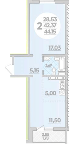 Фото №1: 1-комнатная квартира 44 м² - Берёзовый, Прикубанский внутригородской округ, мкр. жилой комплекс Молодёжный-2, ул. имени Профессора Малигонова, 42/3