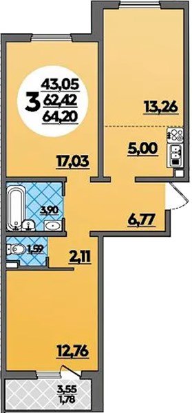 Фото №1: 2-комнатная квартира 64 м² - Берёзовый, Прикубанский внутригородской округ, мкр. жилой комплекс Молодёжный-2, ул. имени Профессора Малигонова, 42/3