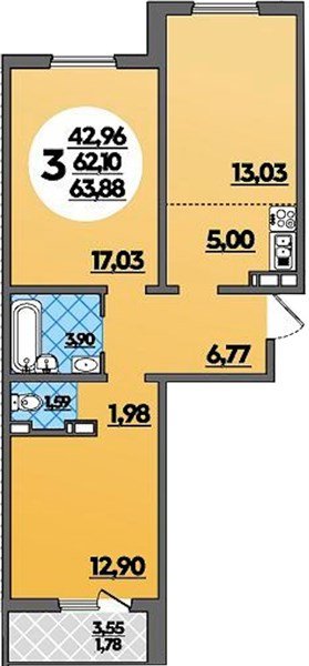 Фото №1: 2-комнатная квартира 63 м² - Берёзовый, Прикубанский внутригородской округ, мкр. жилой комплекс Молодёжный-2, ул. имени Профессора Малигонова, 42/3