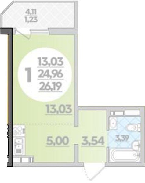 Фото №1: Студия 26 м² - Берёзовый, Прикубанский внутригородской округ, мкр. жилой комплекс Молодёжный-2, ул. имени Профессора Малигонова, 42/3