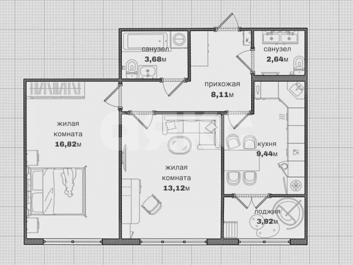 Фото №14: 2-комнатная квартира 57 м² - Тула, жилой комплекс Авион, ул. Лётчика Мосолова, 3