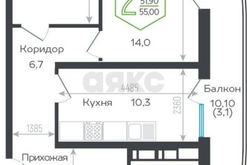 Фото №3: 2-комнатная квартира 61 м² - Краснодар, мкр. Черёмушки, ул. Обрывная, 132/1к6