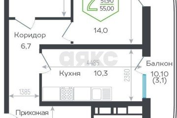 Фото №3: 2-комнатная квартира 61 м² - Краснодар, мкр. Черёмушки, ул. Обрывная, 132/1к6