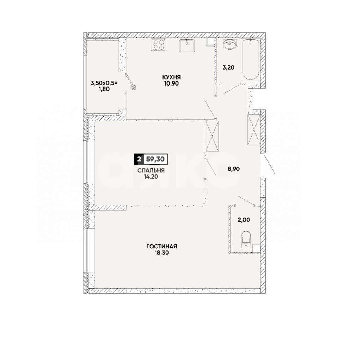 Фото №1: 2-комнатная квартира 59 м² - Мариуполь, ЖК Резиденция, пр-кт Строителей, 93