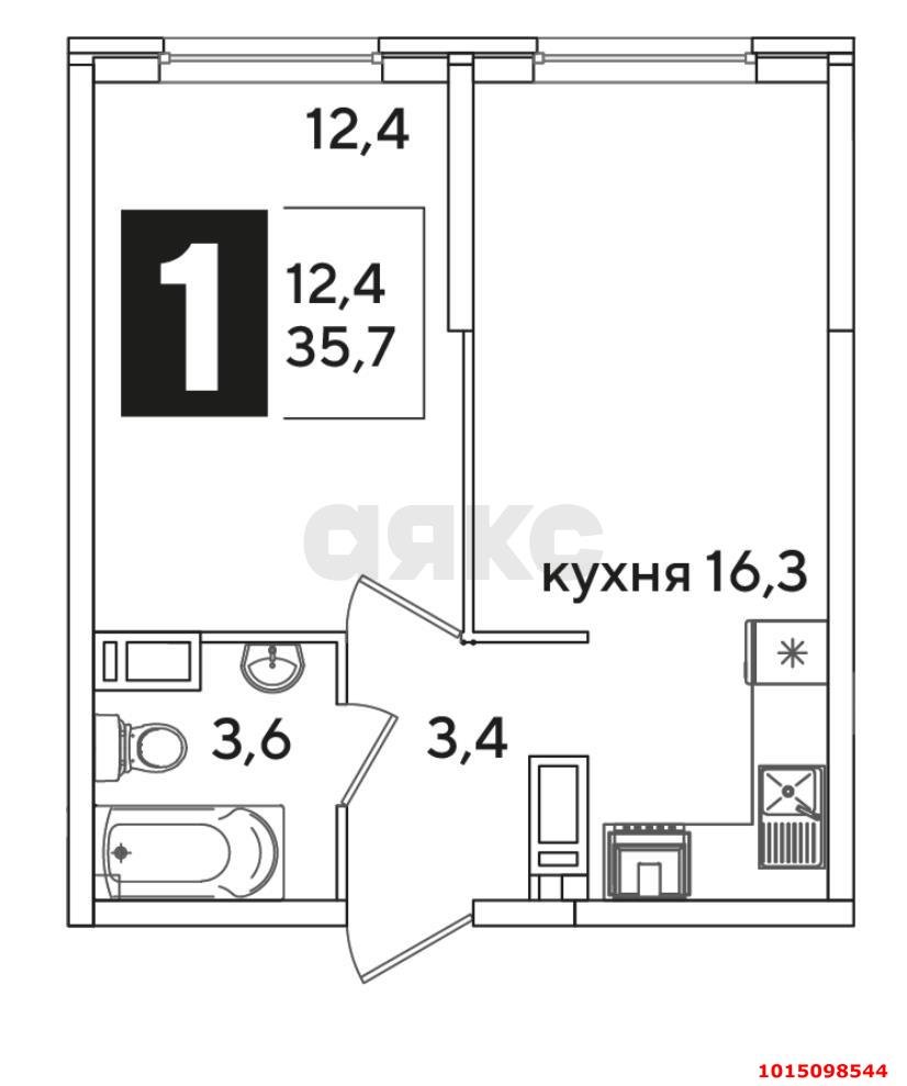 Фото №11: 1-комнатная квартира 35 м² - Краснодар, жилой комплекс Самолёт-3, ул. Ивана Беличенко, 87