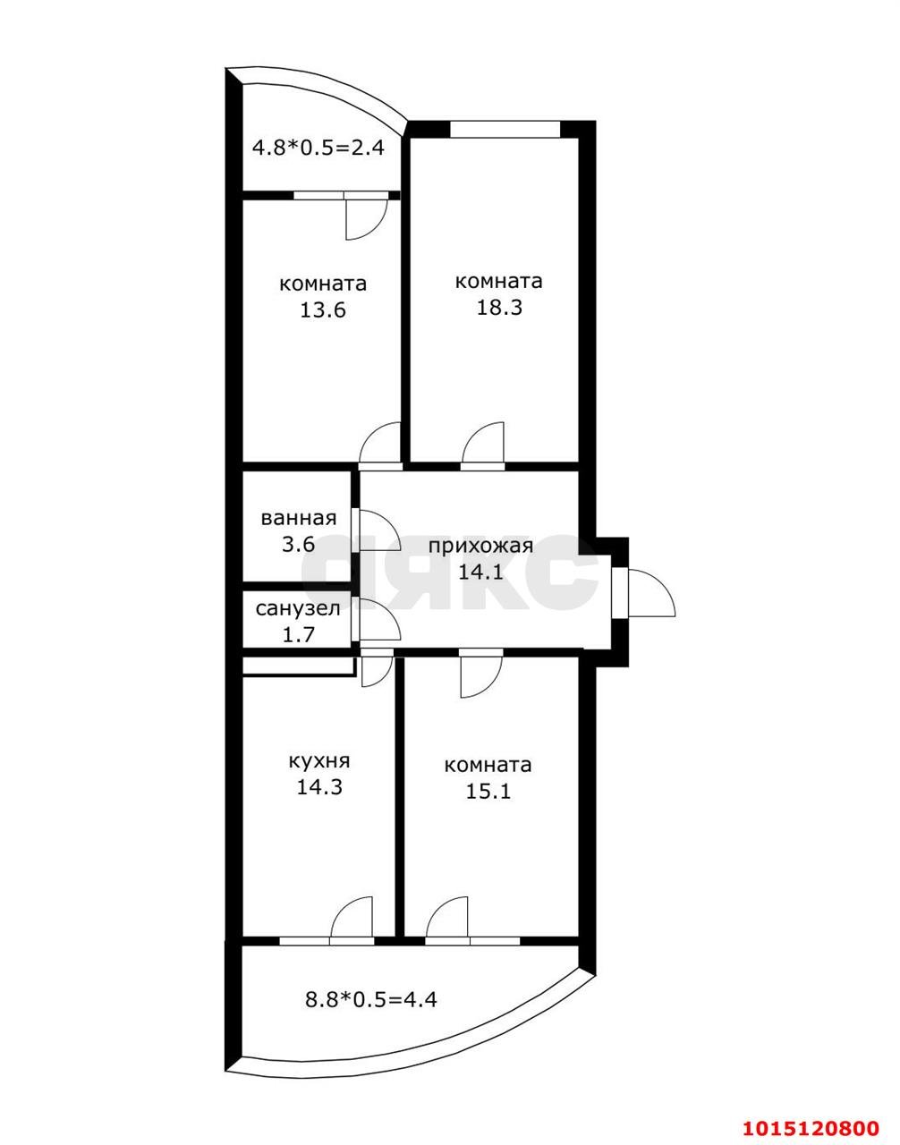 Фото №7: 3-комнатная квартира 80 м² - Краснодар, жилой комплекс Дружный, ул. Адмирала Серебрякова, 3к1