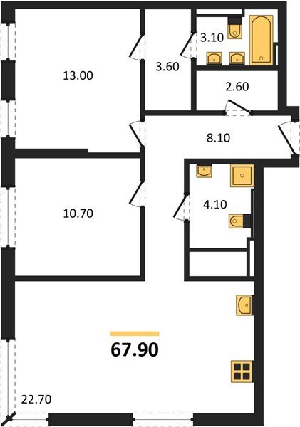 Фото №1: 2-комнатная квартира 67 м² - Краснодар, квартал Самолёт, жилой комплекс Самолёт-7, мкр. Прикубанский внутригородской округ