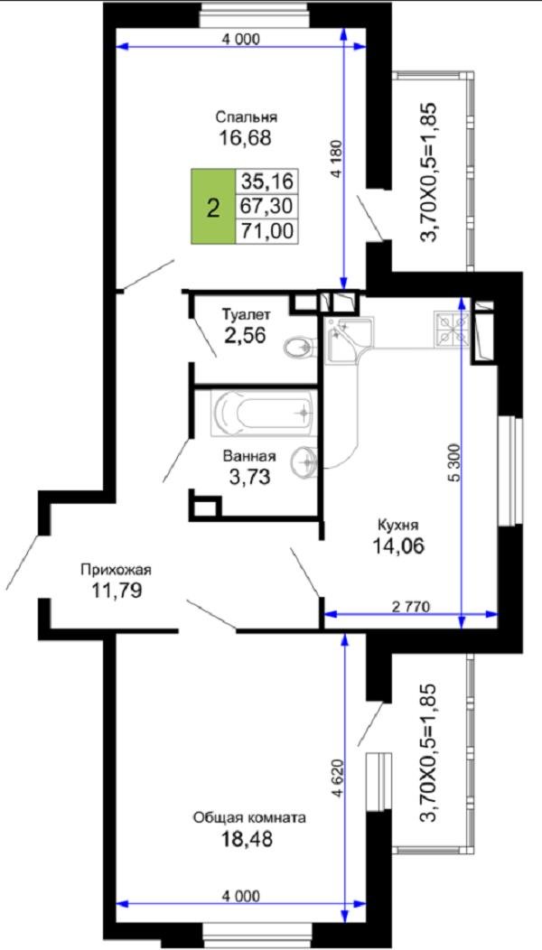 Фото №20: 2-комнатная квартира 73 м² - Краснодар, Прикубанский внутригородской округ, ЖК Лучший, Завод Радиоизмерительных Приборов, имени Петра Метальникова, мкр. жилой комплекс Лучший, ул. Ростовское шоссе, 30/7