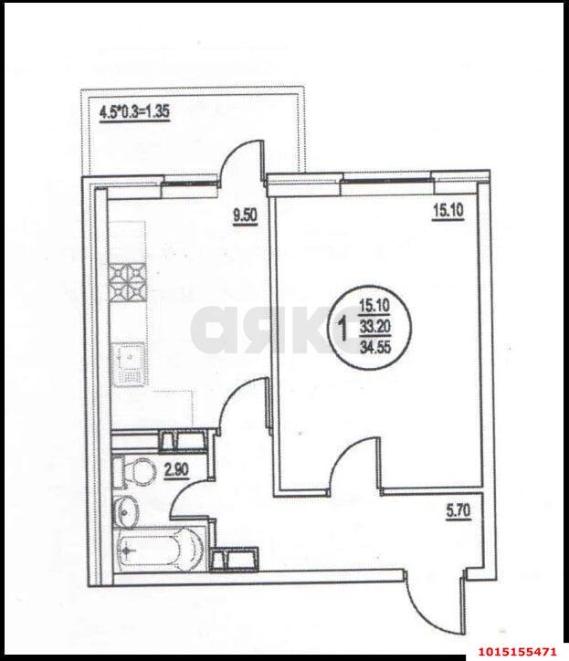 Фото №2: 1-комнатная квартира 37 м² - Краснодар, имени Демьяна Бедного, ул. Степная, 1/1