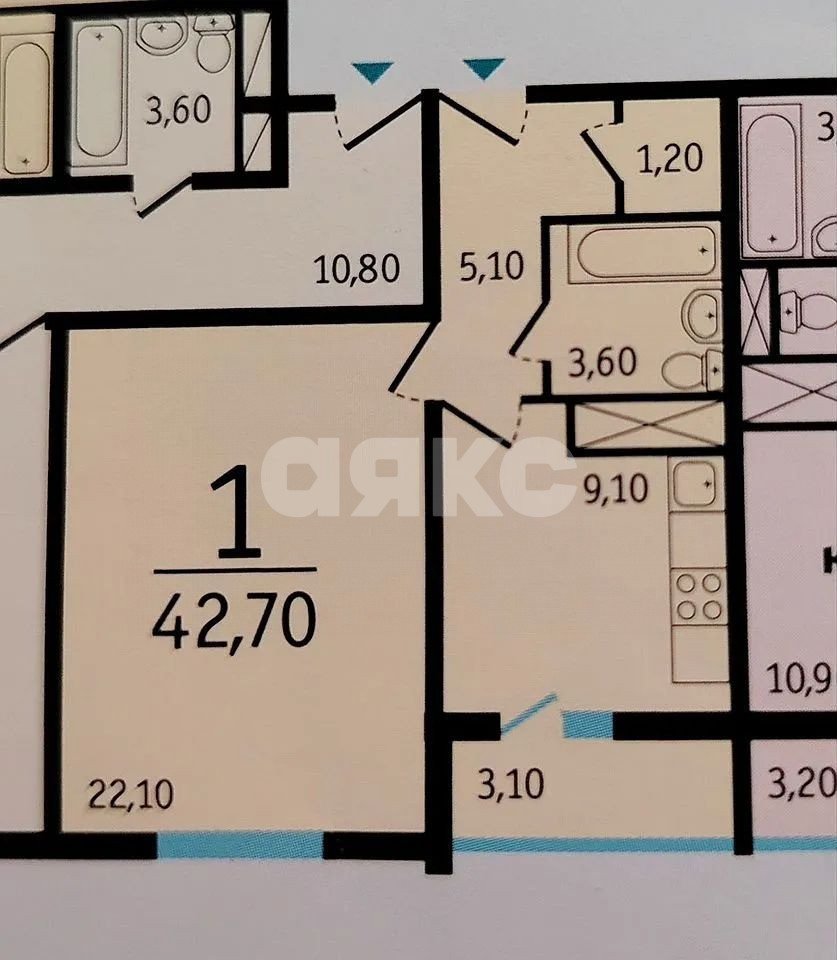 Фото №7: 1-комнатная квартира 42 м² - Ростов-на-Дону, жилой комплекс Акварель, ул. Скачкова, 64