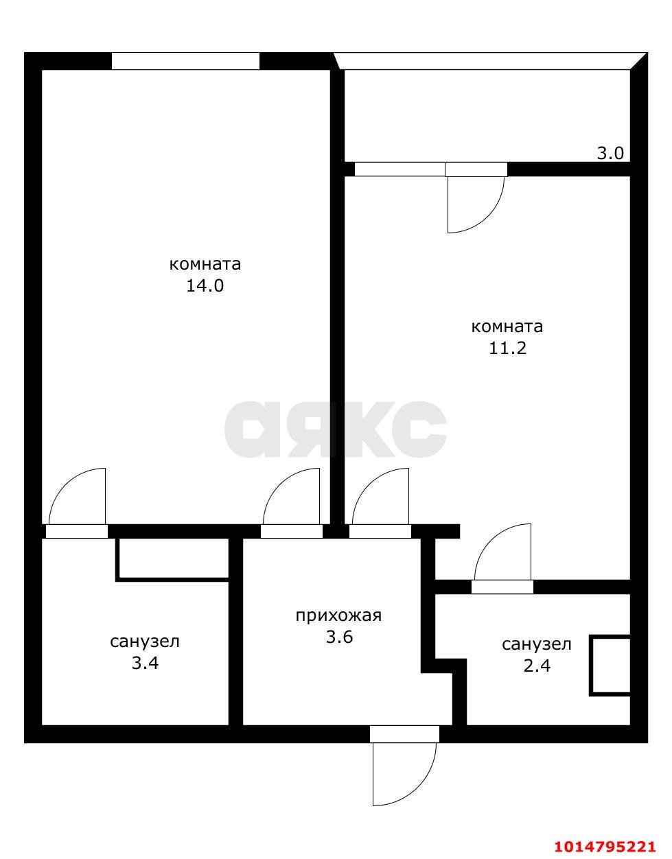 Фото №3: 1-комнатная квартира 35 м² - Краснодар, жилой комплекс Самолёт, ул. Западный Обход, 39/2к4