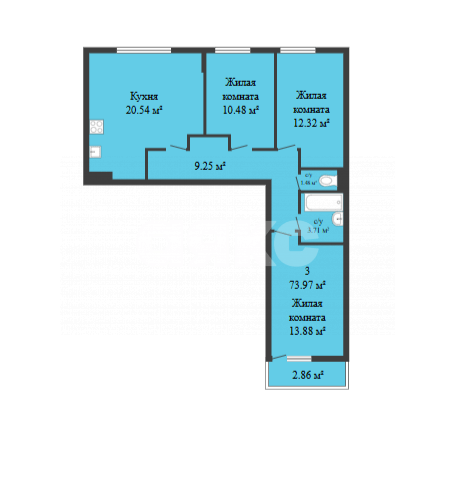 Фото №12: 3-комнатная квартира 74 м² - Ростов-на-Дону, ЖК Гринсайд, ул. Нансена, 109/2