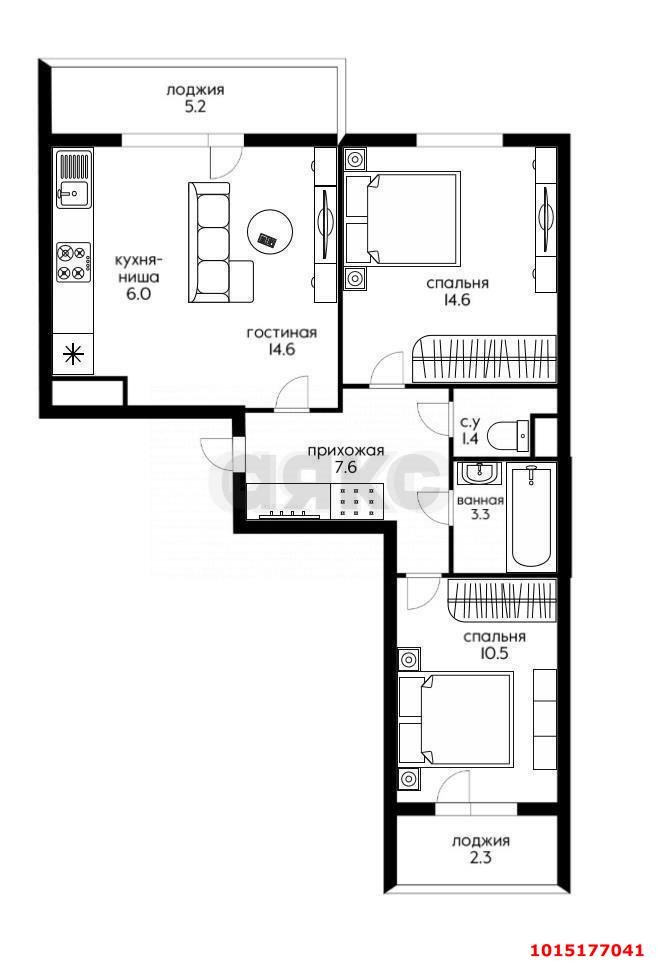 Фото №8: 2-комнатная квартира 67 м² - Краснодар, Прикубанский внутригородской округ, мкр. жилой комплекс Ракурс, ул. имени Героя Ростовского, 8к2