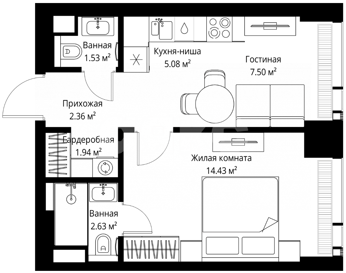 Фото №7: 2-комнатная квартира 35 м² - Москва, Можайский, ул. Верейская, 29
