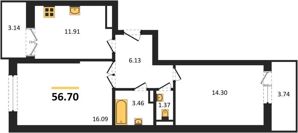 Фото №1: 2-комнатная квартира 57 м² - Краснодар, Прикубанский внутригородской округ, Завод Радиоизмерительных Приборов, мкр. Музыкальный, ул. Российская, 257/7