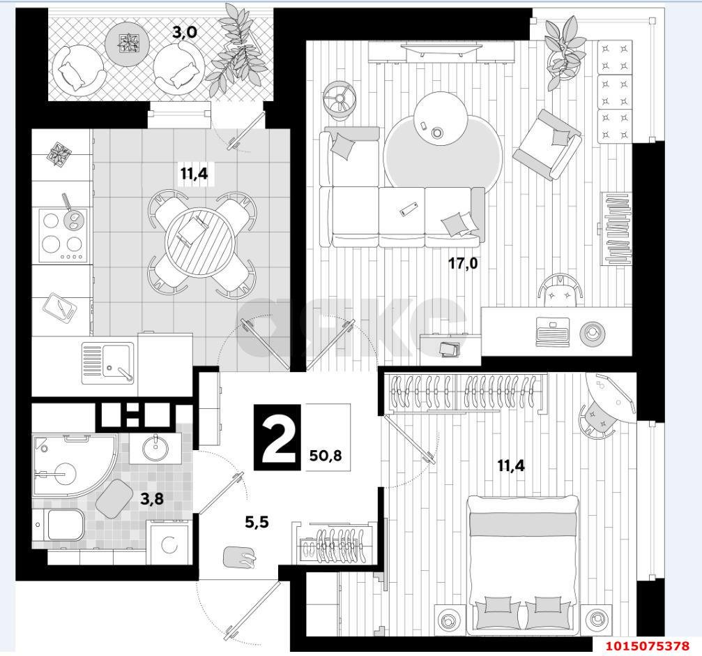 Фото №16: 2-комнатная квартира 53 м² - Краснодар, жилой комплекс Самолёт-5, ул. Ивана Беличенко, 97
